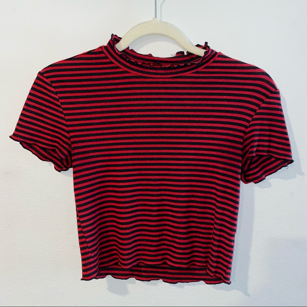 Mock Neck Rib Striped Tee